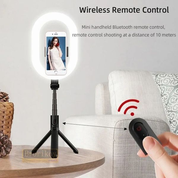 Монопод-штатив для селфі з кільцевою LED лампою Selfie Stick A8 телескопічний з пультом та Bluetooth ws13346 фото