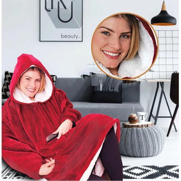 Плед толстовка с капюшоном и рукавами Huggle Hoodie оверсайз. Цвет: бордовый ws96134-1 фото
