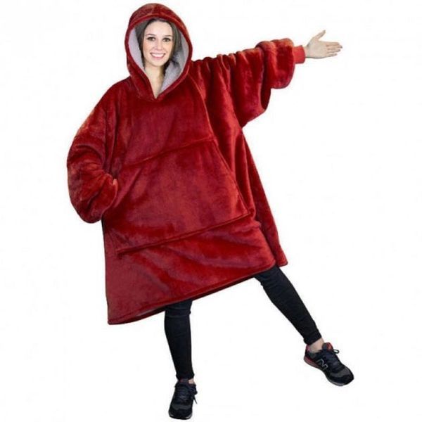 Плед толстовка с капюшоном и рукавами Huggle Hoodie оверсайз. Цвет: бордовый ws96134-1 фото