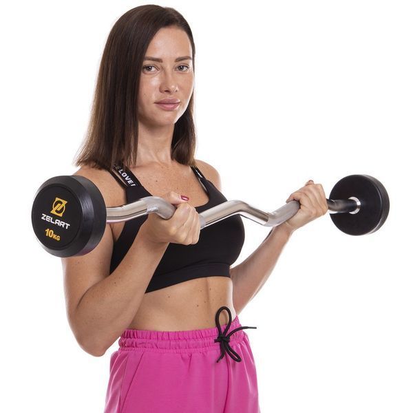 Штанга нерозбірна з фіксованою вагою вигнута гумова Zelart Rubber Coated Barbell TA-2687-10 довжина-95см 10кг чорний TA-2687-10 фото