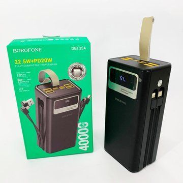 Портативное зарядное устройство Power Bank BOROFONE DBT35A 40000mAh со встроенными кабелями ws83187 фото
