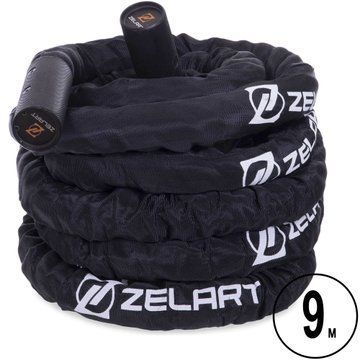 Канат для кроссфита в защитном рукаве Combat Battle Rope Zelart FI-2631-9 9м черный FI-2631-9 фото