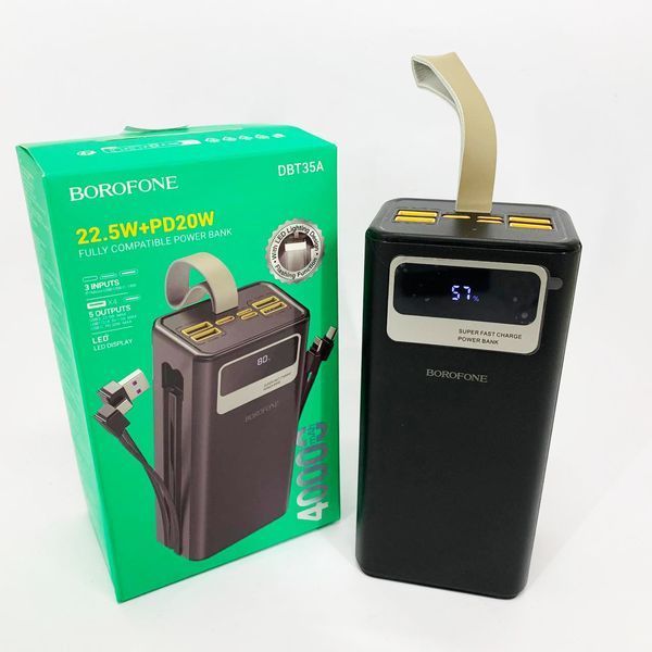 Портативное зарядное устройство Power Bank BOROFONE DBT35A 40000mAh со встроенными кабелями ws83187 фото