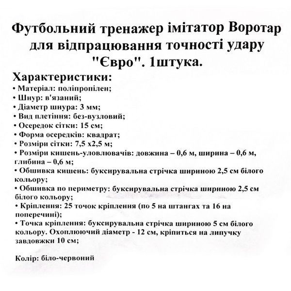 Сетка на ворота футбольные с карманами для отработки точности удара 1 штука SP-Planeta Евро SO-9264 7,5x2,5м красный-белый SO-9264 фото