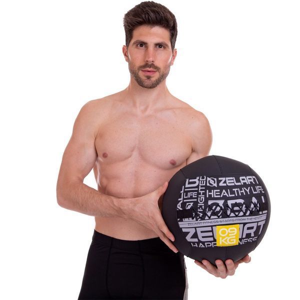 М'яч набивний медичний для кросфіту WALL BALL Zelart FI-2637-9 9кг чорний FI-2637-9 фото