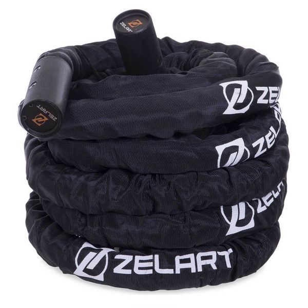 Канат для кросфіту в захисному рукаві Combat Battle Rope Zelart FI-2631-9 9м чорній FI-2631-9 фото