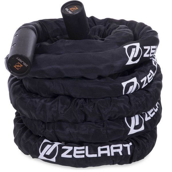 Канат для кроссфита в защитном рукаве Combat Battle Rope Zelart FI-2631-12 12м черный FI-2631-12 фото