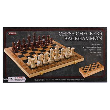 Шахматы шашки нарды 3 в 1 набор настольных игр деревянные ZOOCEN ZC7240 размер 40см x 40см х 2,5см ZC7240 фото