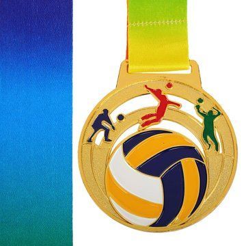 Медаль спортивная с лентой цветная тематическая SP-Sport Волейбол C-0624 o6,5см золото C-0624 фото