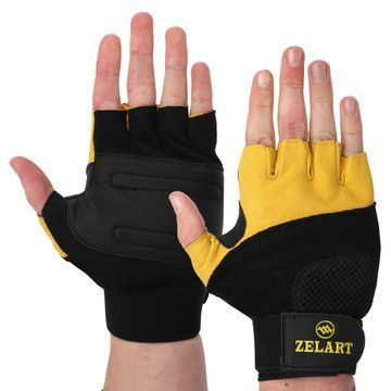 Рукавиці для фітнесу та важкої атлетики Zelart Gel Tech BC-3611 розмір M-XL чорний-жовтий BC-3611 фото