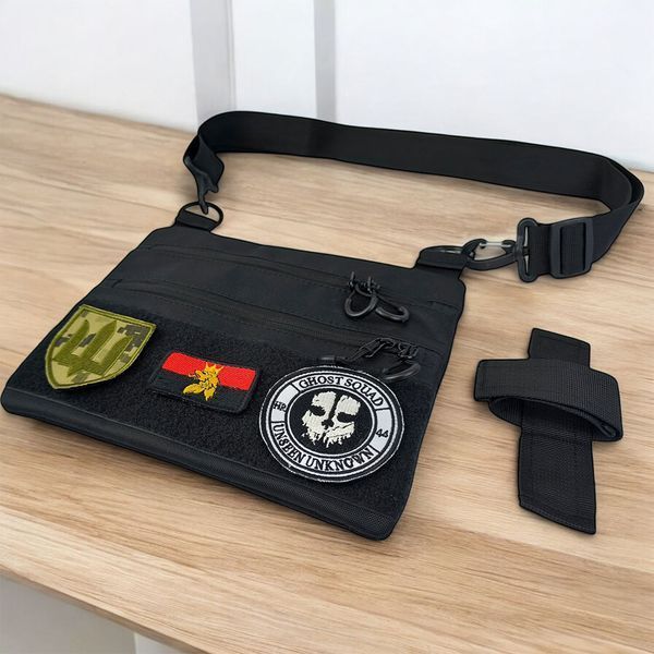 Сумка тактична чорна для скритого носіння з кобурою, чоловічий месенджер з кордури ws82492 фото
