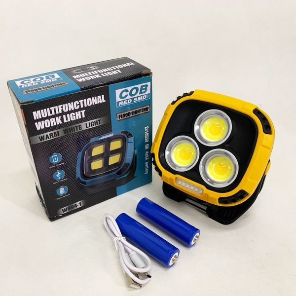 Прожектор ліхтар кемпінг W891-1-3COB(White+Yellow)+5SMD(Red) Power bank ws58952 фото