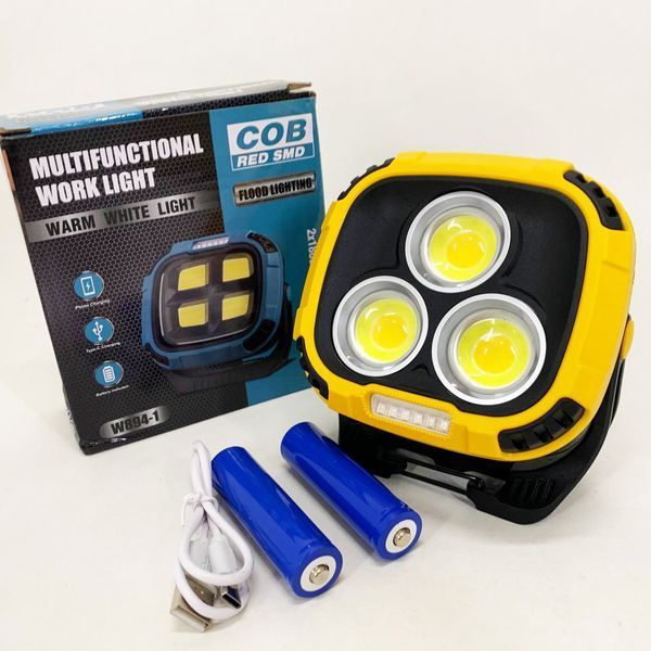 Прожектор ліхтар кемпінг W891-1-3COB(White+Yellow)+5SMD(Red) Power bank ws58952 фото