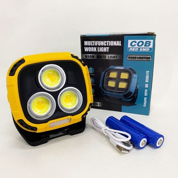 Прожектор ліхтар кемпінг W891-1-3COB(White+Yellow)+5SMD(Red) Power bank ws58952 фото
