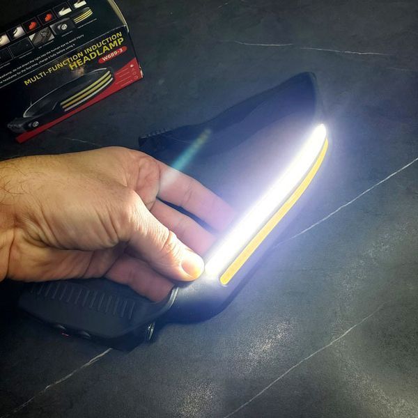 LED Фонарь налобный BL-W689-LM+2COB (white+red) датчик жвижения, Фонарик на голову с зарядкой ws52445 фото