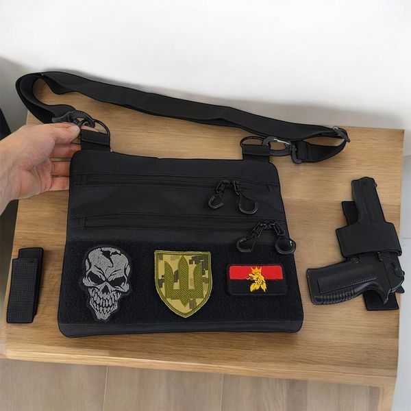 Сумка тактична чорна для скритого носіння з кобурою, чоловічий месенджер з кордури ws82492 фото
