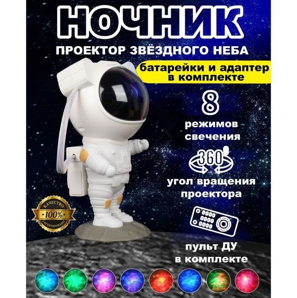 Ночник Проектор Астронавт звездного неба и галактики Космонавт 8 режимов с пультом ДУ ws11473 фото