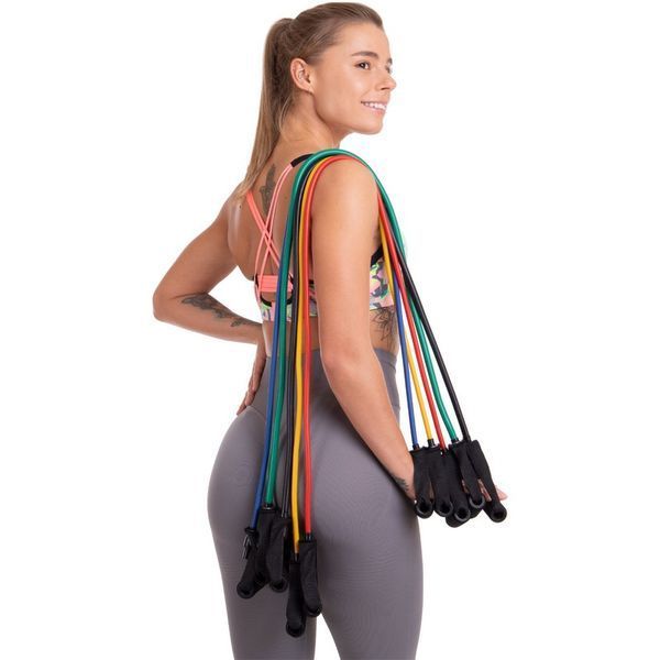 Эспандер многофункциональный для фитнеса 5 жгутов Resistance Band Zelart ET-500 в чехле разноцветный ET-500 фото