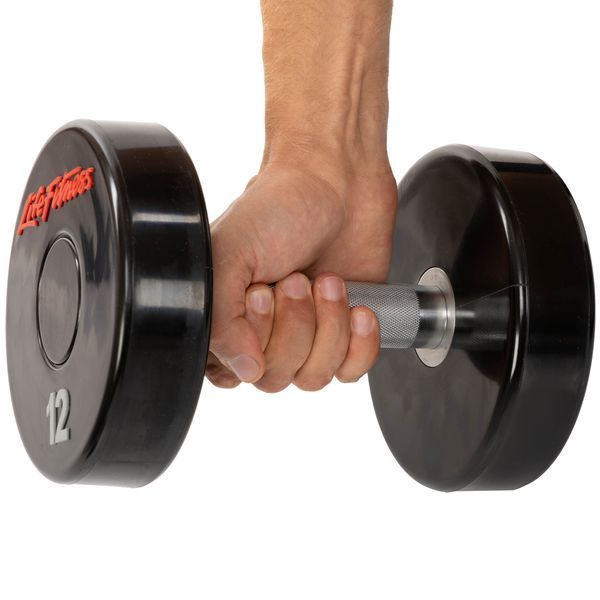 Гантель цільна професійна з поліуретановим покриттям LIFE FITNESS SC-80081-12 1шт 12кг чорний-червоний SC-80081-12 фото