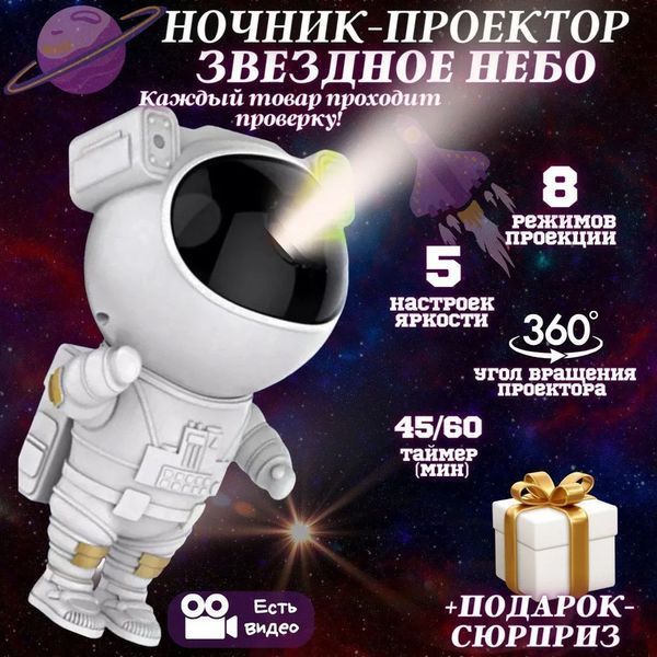 Ночник Проектор Астронавт звездного неба и галактики Космонавт 8 режимов с пультом ДУ ws11473 фото