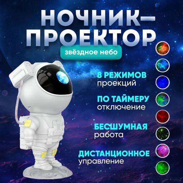 Ночник Проектор Астронавт звездного неба и галактики Космонавт 8 режимов с пультом ДУ ws11473 фото