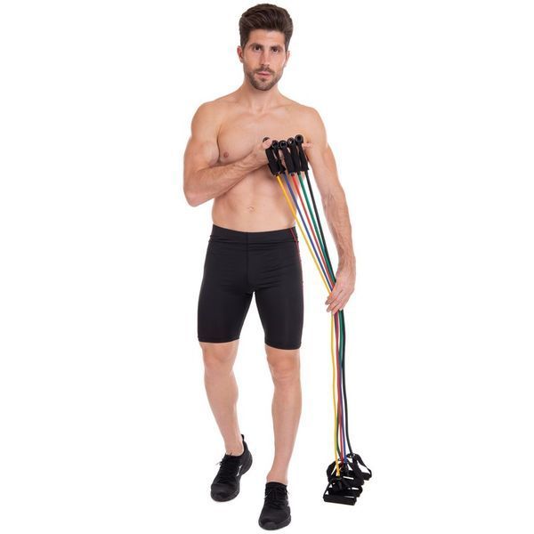 Эспандер многофункциональный для фитнеса 5 жгутов Resistance Band Zelart ET-500 в чехле разноцветный ET-500 фото