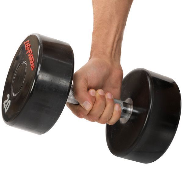 Гантель цільна професійна з поліуретановим покриттям LIFE FITNESS SC-80081-20 1шт 20кг чорний-червоний SC-80081-20 фото