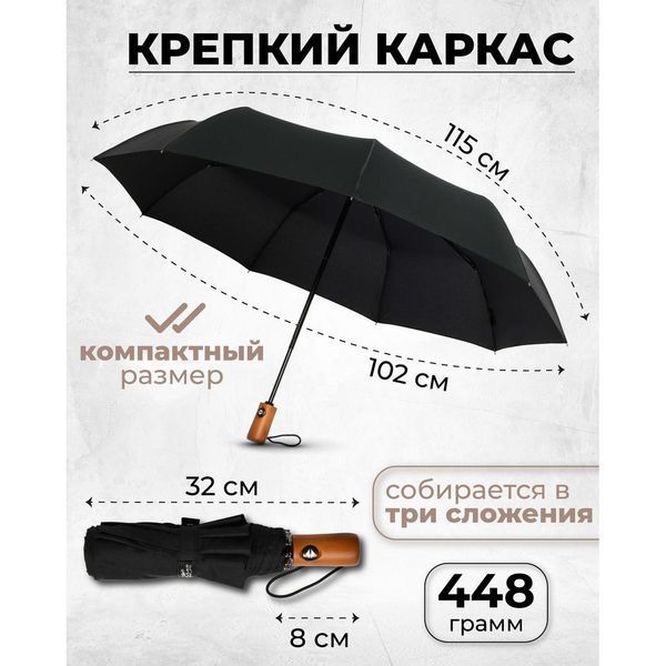 Зонтик премиум качества - Автоматический, мужской укреплённый зонт с деревянной ручкой ws29455 фото