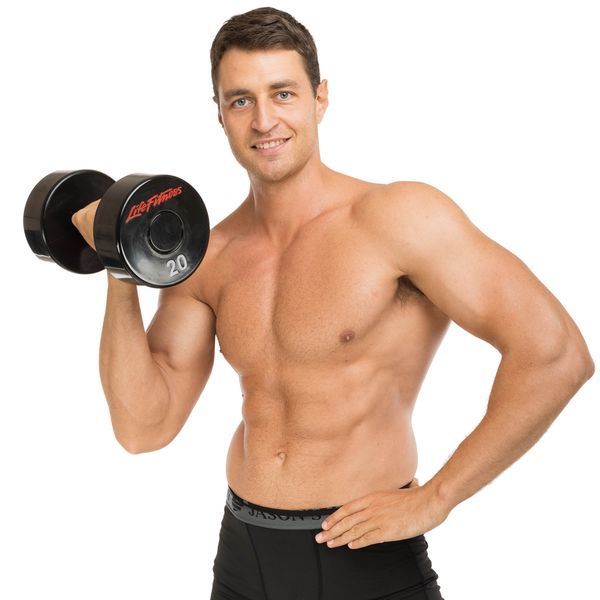 Гантель цільна професійна з поліуретановим покриттям LIFE FITNESS SC-80081-20 1шт 20кг чорний-червоний SC-80081-20 фото