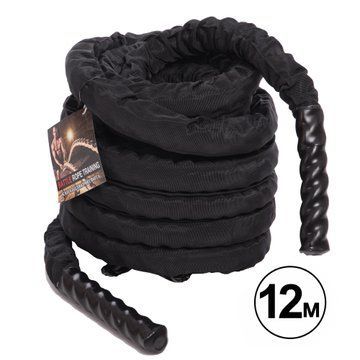 Канат для кроссфита в защитном рукаве Combat Battle Rope Zelart FI-5719-12 12м черный FI-5719-12 фото