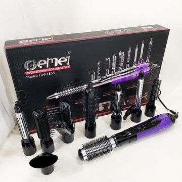 Фен - щітка стайлер Gemei GM-4835 багатофункціональний набір з насадками для волосся 10 в 1. Колір: фіолет ws31177-1 фото