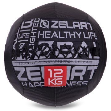Мяч набивной медицинский для кроссфита WALL BALL Zelart FI-2637-12 12кг черный FI-2637-12 фото