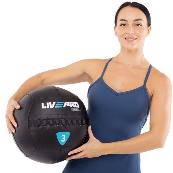 Мяч набивной медицинский для кроссфита WALL BALL LiveUp LP8103-3 3кг черный LP8103-3 фото