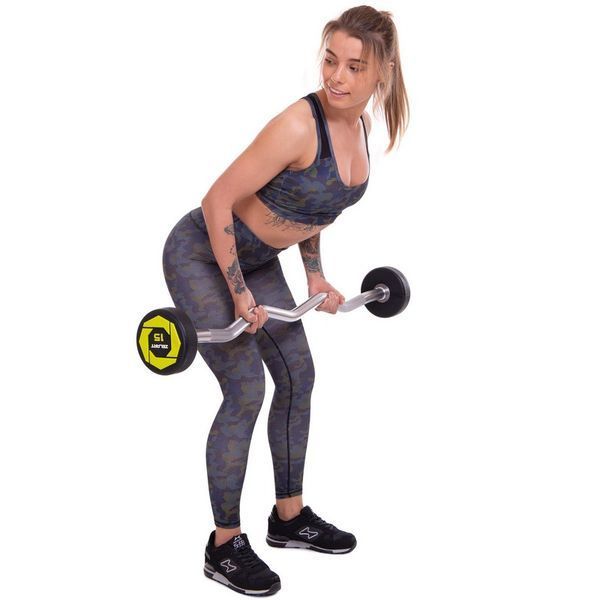 Штанга нерозбірна з фіксованою вагою вигнута поліуретанова Zelart Urethane Barbell TA-2690-15 довжина-104см 15кг чорний-салатовий TA-2690-15 фото