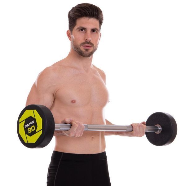 Штанга неразборная с фиксированным весом прямая полиуретановая Zelart Urethane Barbell TA-2689-30 длина-107см 30кг черный-салатовый TA-2689-30 фото