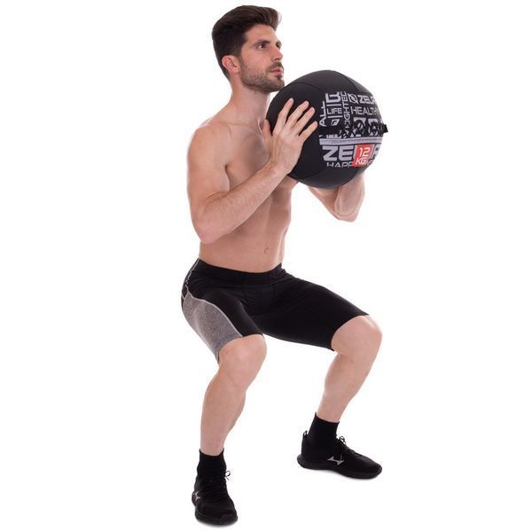 М'яч набивний медичний для кросфіту WALL BALL Zelart FI-2637-12 12кг чорний FI-2637-12 фото