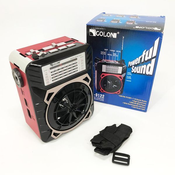 Радиоприемник GOLON RX-9122 портативная колонка всеволновое переносное радио FM фонарь LED. Цвет: красный ws69498 фото