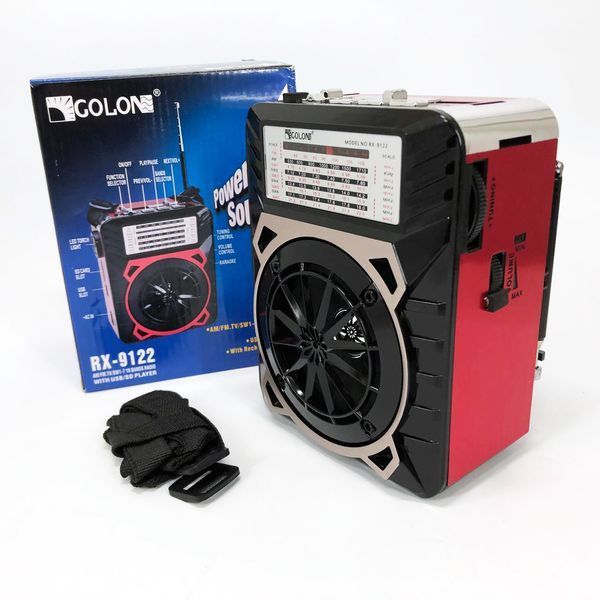 Радиоприемник GOLON RX-9122 портативная колонка всеволновое переносное радио FM фонарь LED. Цвет: красный ws69498 фото