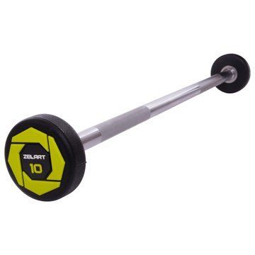 Штанга нерозбірна з фіксованою вагою пряма поліуретанова Zelart Urethane Barbell TA-2689-10 довжина-103см 10кг чорний-салатовий TA-2689-10 фото