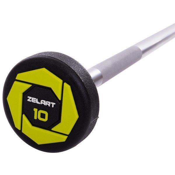 Штанга неразборная с фиксированным весом прямая полиуретановая Zelart Urethane Barbell TA-2689-10 длина-103см 10кг черный-салатовый TA-2689-10 фото