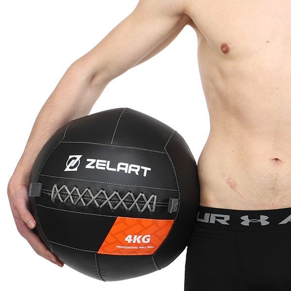 Мяч набивной медицинский для кроссфита WALL BALL Zelart TA-7822-4 вес-4кг черный TA-7822-4 фото