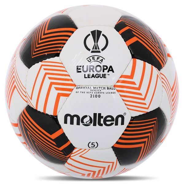 Мяч футбольный MOLTEN UEFA EUROPA LEAGUE F5U2100-34 №5 PU белый-черный-оранжевый F5U2100-34 фото