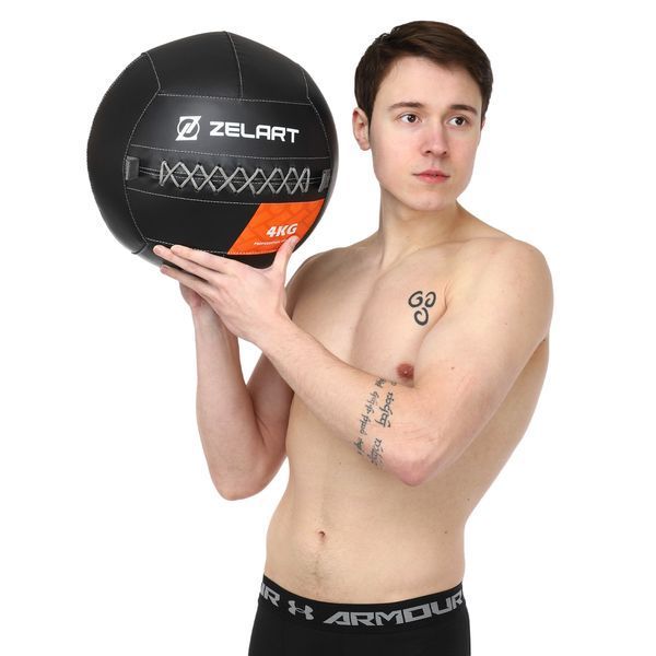 Мяч набивной медицинский для кроссфита WALL BALL Zelart TA-7822-4 вес-4кг черный TA-7822-4 фото