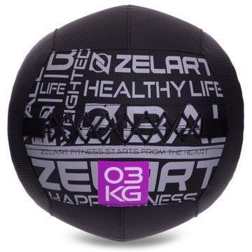 Мяч набивной медицинский для кроссфита WALL BALL Zelart FI-2637-3 3кг черный FI-2637-3 фото