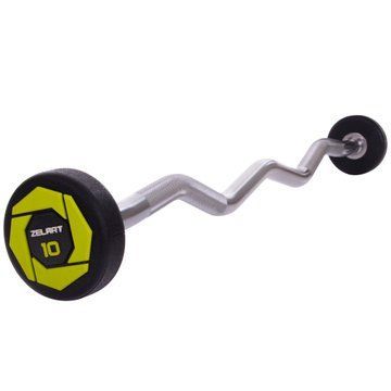 Штанга нерозбірна з фіксованою вагою вигнута поліуретанова Zelart Urethane Barbell TA-2690-10 довжина-102см 10кг чорний-салатовий TA-2690-10 фото