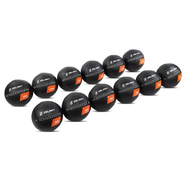 Мяч набивной медицинский для кроссфита WALL BALL Zelart TA-7822-12 вес-12кг черный TA-7822-12 фото