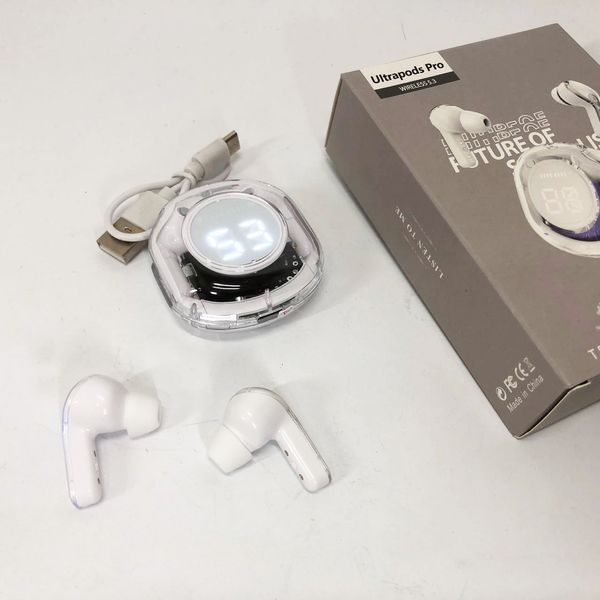 Бездротові навушники TWS T8 PRO з прозорим кейсом Вакуумний LED дисплей Bluetooth 5.3. Колір: білий ws14814-1 фото