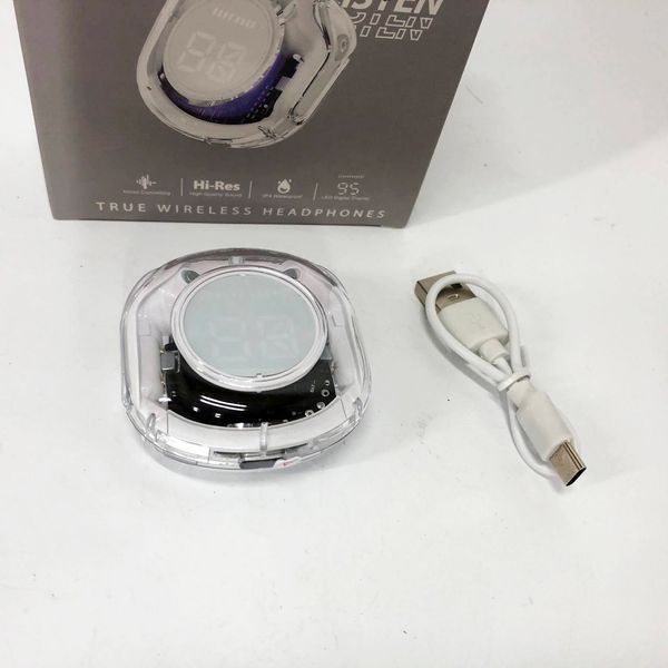 Бездротові навушники TWS T8 PRO з прозорим кейсом Вакуумний LED дисплей Bluetooth 5.3. Колір: білий ws14814-1 фото