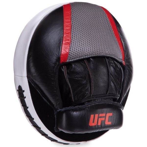 Лапа боксерська пряма кругла тренувальна шкіра UFC PRO Air UCP-75343 25,5х21,5х6см 2штуки чорний-білий UCP-75343 фото