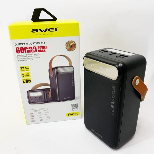 Внешний аккумулятор Power Bank AWEI P101K 60000mah быстрая зарядка ws71315 фото